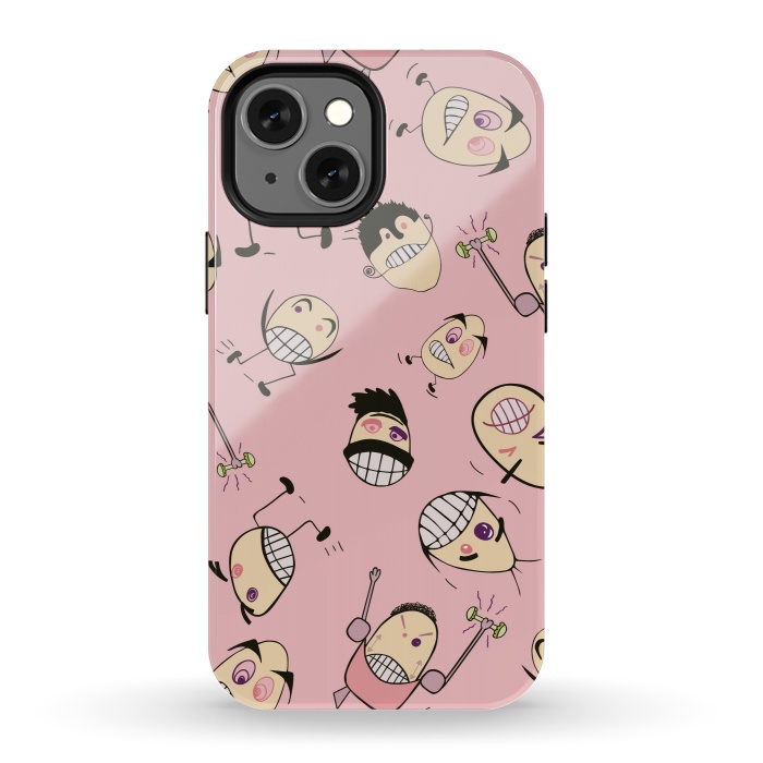 iPhone 13 mini StrongFit Egg Heads on Pink by Paula Ohreen