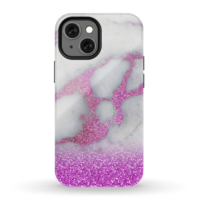 iPhone 13 mini StrongFit Purple Glitter Veined Gray Marble by  Utart