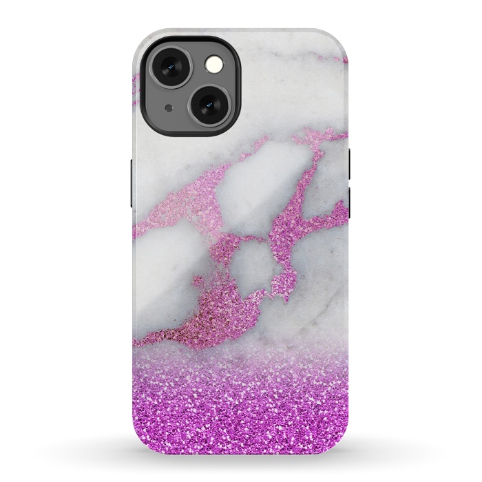 iPhone 13 StrongFit Purple Glitter Veined Gray Marble by  Utart