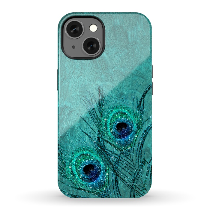 iPhone 13 StrongFit Peacock Sparkle Feathers by  Utart