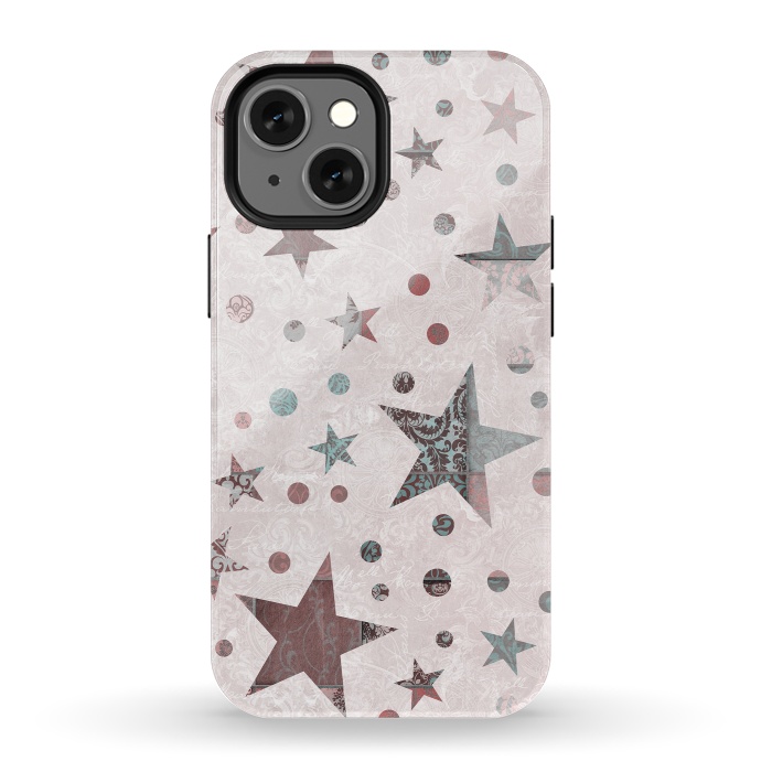 iPhone 13 mini StrongFit Pink Teal Patchwork Star Pattern by Andrea Haase