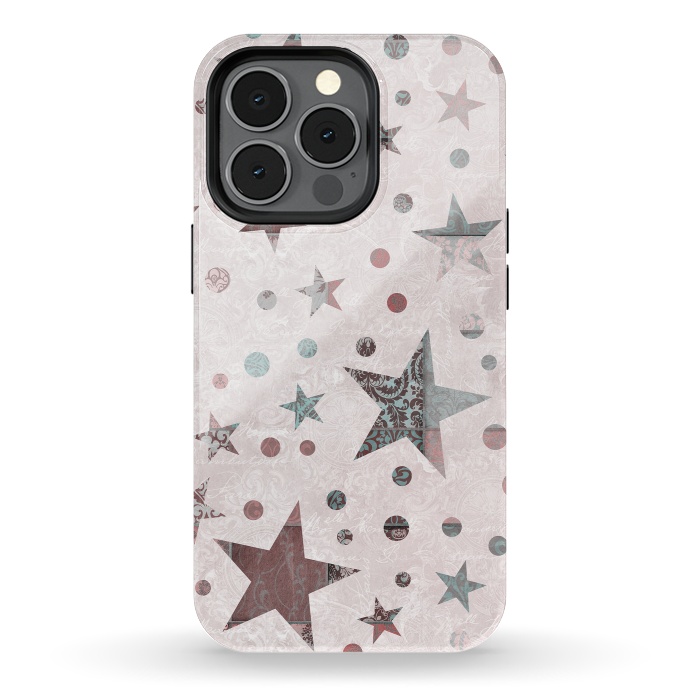 iPhone 13 pro StrongFit Pink Teal Patchwork Star Pattern by Andrea Haase
