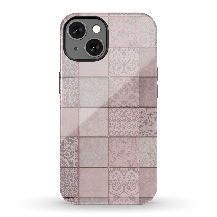 iPhone 13 StrongFit Nostalgic Patchwork Tiles Soft Pink by Andrea Haase
