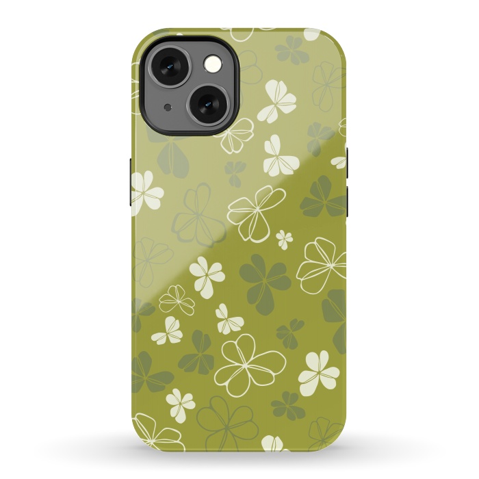 iPhone 13 StrongFit Lucky Clover in Green and White by Paula Ohreen