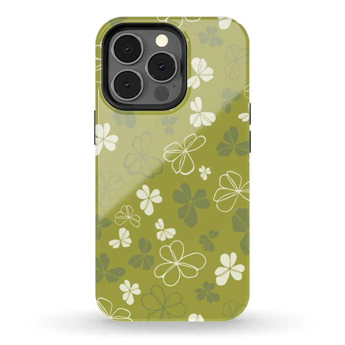 iPhone 13 pro StrongFit Lucky Clover in Green and White by Paula Ohreen