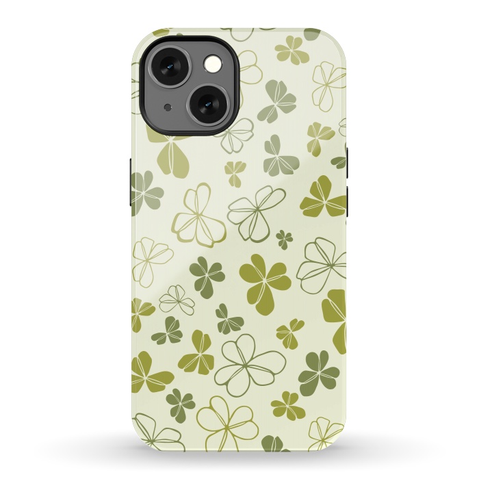 iPhone 13 StrongFit Lucky Clover in Cream and Green by Paula Ohreen