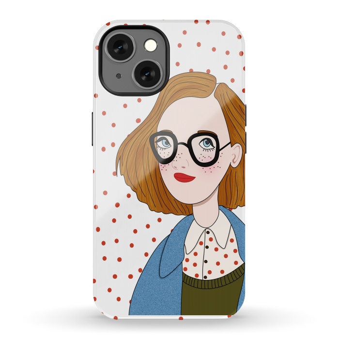 iPhone 13 StrongFit Trendy Fashion Girl with Red Polka Dots by DaDo ART