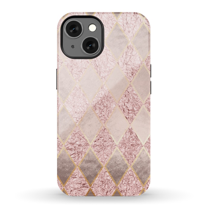 iPhone 13 StrongFit Rose Gold Glitter Argyle by  Utart