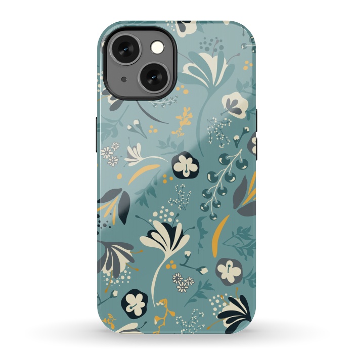 iPhone 13 StrongFit Beautiful BC Bloom in Blue and Yellow by Paula Ohreen