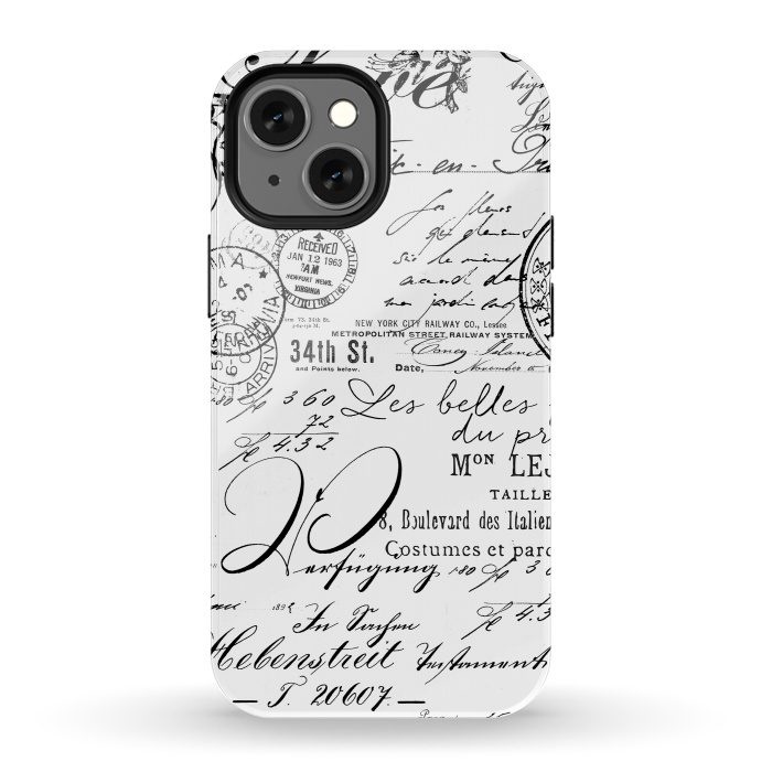 iPhone 13 mini StrongFit Black And White Nostalgic Handwriting by Andrea Haase