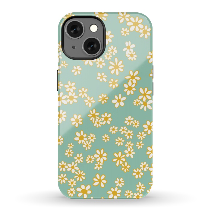 iPhone 13 StrongFit Ditsy Daisies on Teal by Paula Ohreen