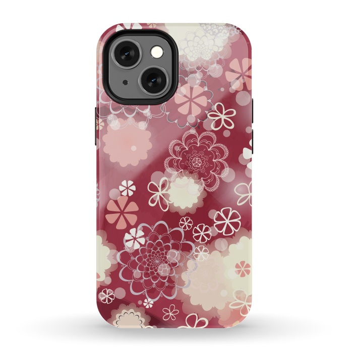 iPhone 13 mini StrongFit Lacy Flowers on Bright Pink by Paula Ohreen