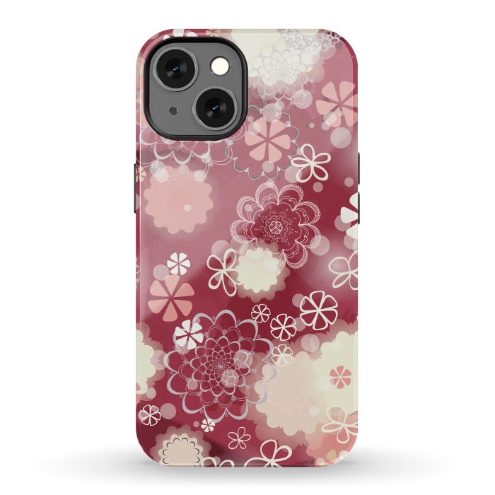 iPhone 13 StrongFit Lacy Flowers on Bright Pink by Paula Ohreen