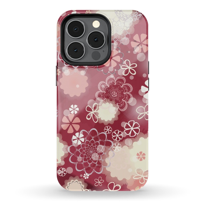 iPhone 13 pro StrongFit Lacy Flowers on Bright Pink by Paula Ohreen