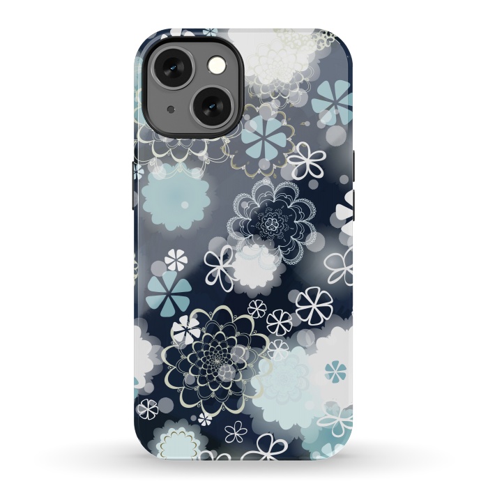 iPhone 13 StrongFit Lacy Flowers on Dark Blue by Paula Ohreen