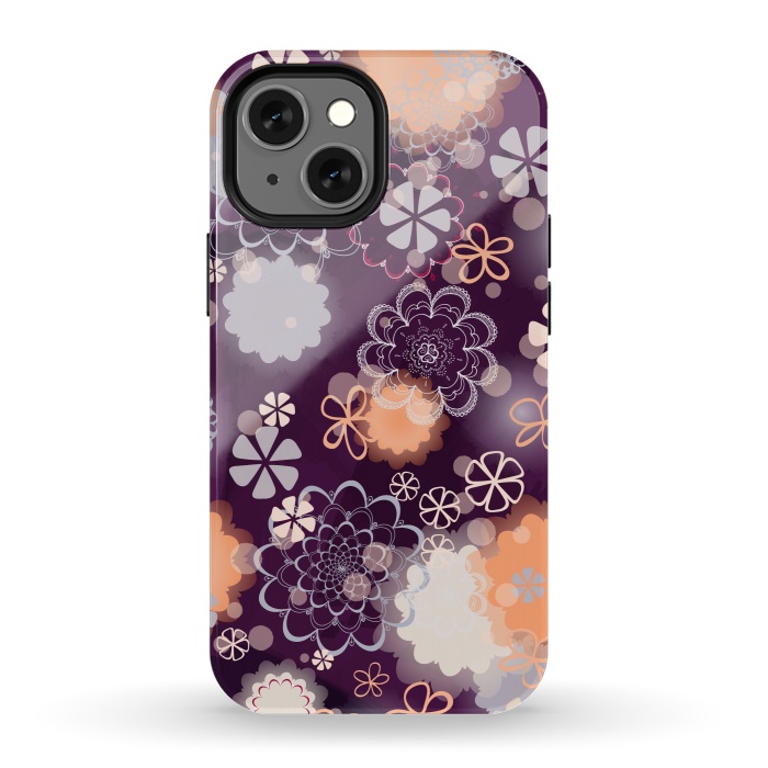 iPhone 13 mini StrongFit Lacy Flowers on Dark Purple by Paula Ohreen