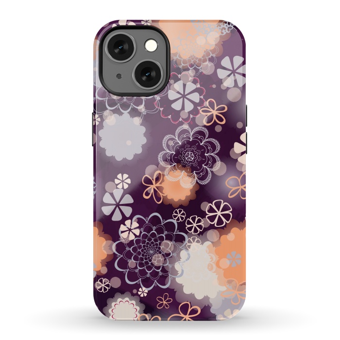iPhone 13 StrongFit Lacy Flowers on Dark Purple by Paula Ohreen