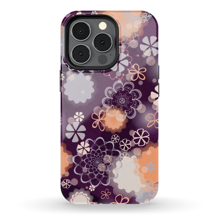 iPhone 13 pro StrongFit Lacy Flowers on Dark Purple by Paula Ohreen
