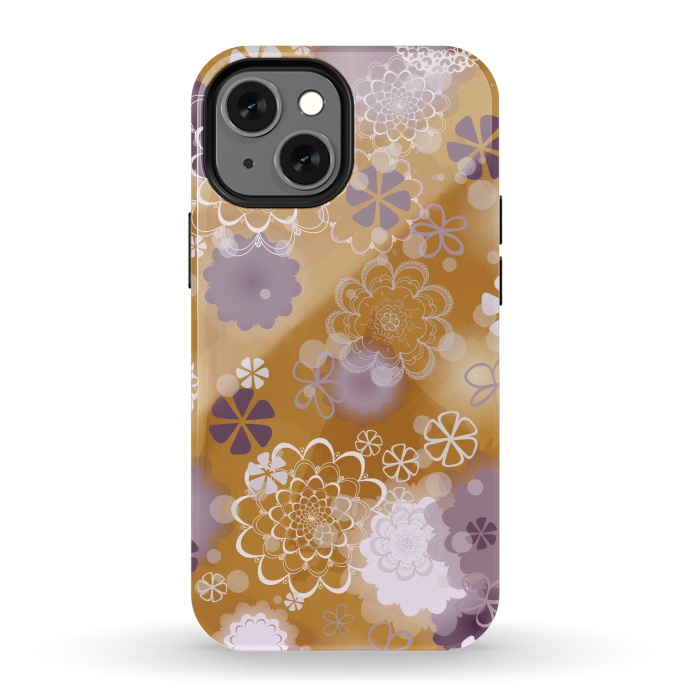 iPhone 13 mini StrongFit Lacy Flowers on Mustard by Paula Ohreen