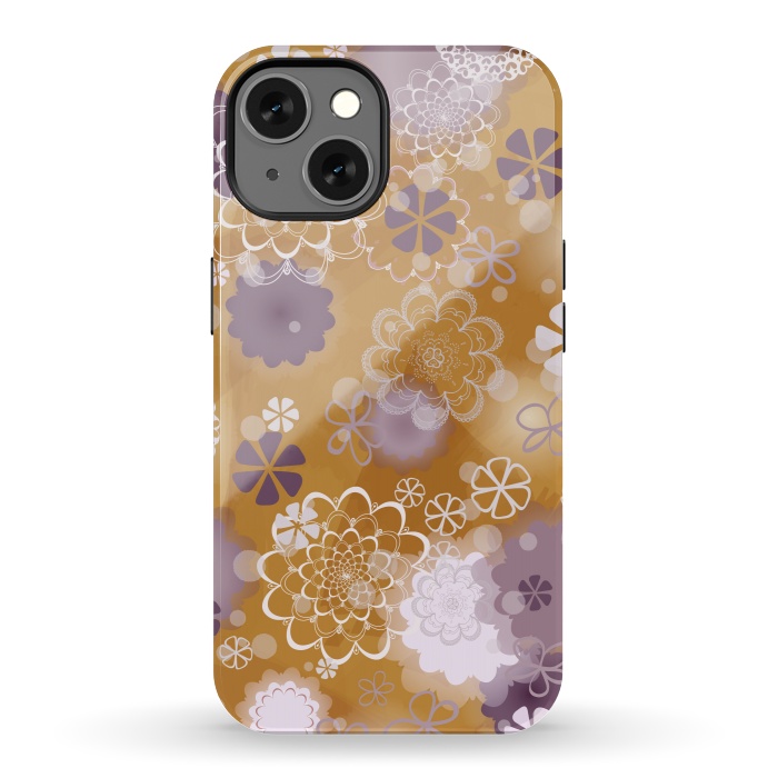 iPhone 13 StrongFit Lacy Flowers on Mustard by Paula Ohreen