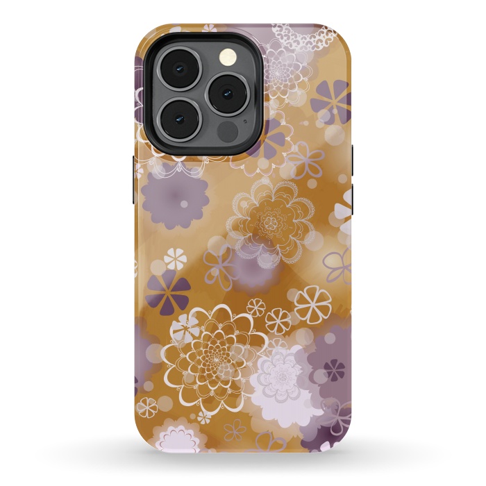 iPhone 13 pro StrongFit Lacy Flowers on Mustard by Paula Ohreen