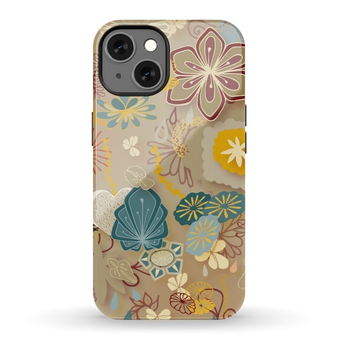 iPhone 13 StrongFit Paper-Cut Florals on Gold by Paula Ohreen