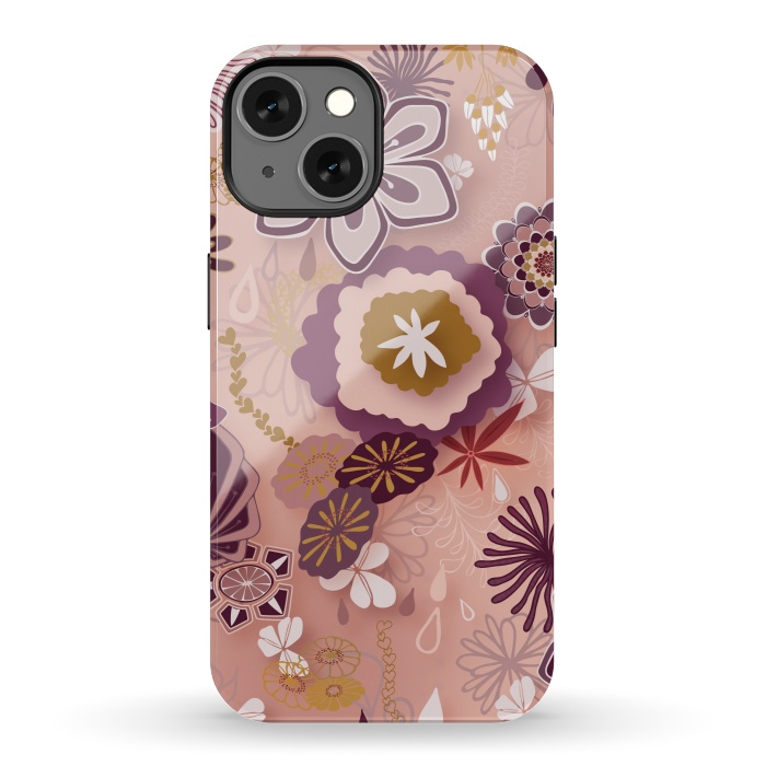 iPhone 13 StrongFit Paper-Cut Florals on Pink by Paula Ohreen