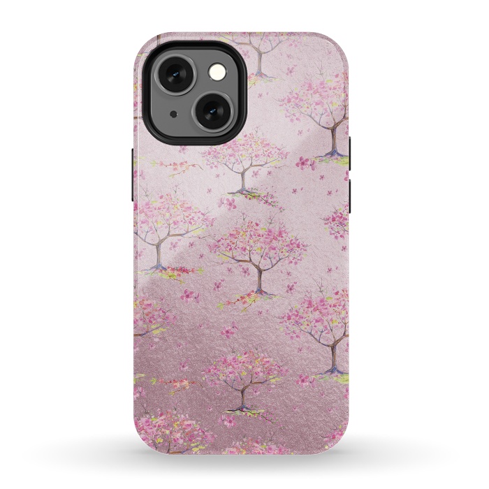 iPhone 13 mini StrongFit Pink Metal Cherry Blossom Trees Pattern by  Utart