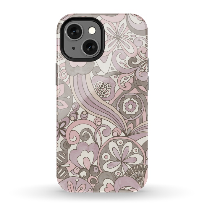 iPhone 13 mini StrongFit Retro Colouring Book Pink and Gray by Paula Ohreen