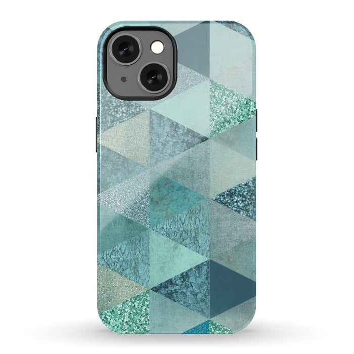 iPhone 13 StrongFit Fancy Shimmering Teal Triangles by Andrea Haase