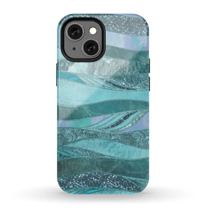 iPhone 13 mini StrongFit Glamorous Waves Of Turquoise and Teal 2 by Andrea Haase
