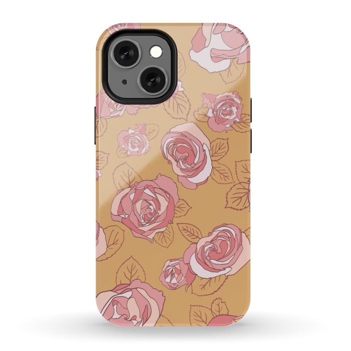 iPhone 13 mini StrongFit Retro Roses on Mustard by Paula Ohreen
