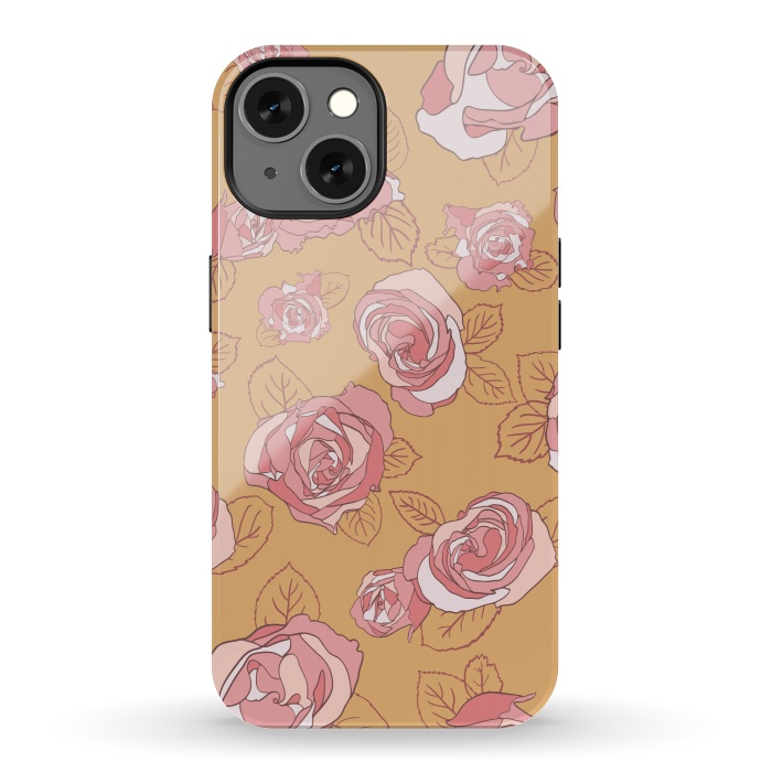 iPhone 13 StrongFit Retro Roses on Mustard by Paula Ohreen