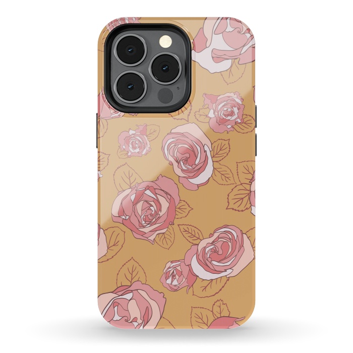 iPhone 13 pro StrongFit Retro Roses on Mustard by Paula Ohreen