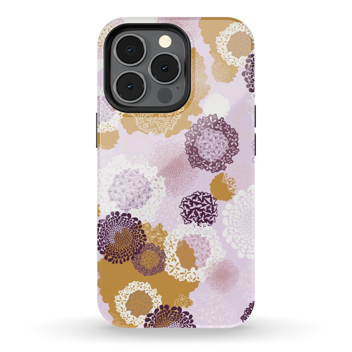 iPhone 13 pro StrongFit Doily Flowers on Pink by Paula Ohreen