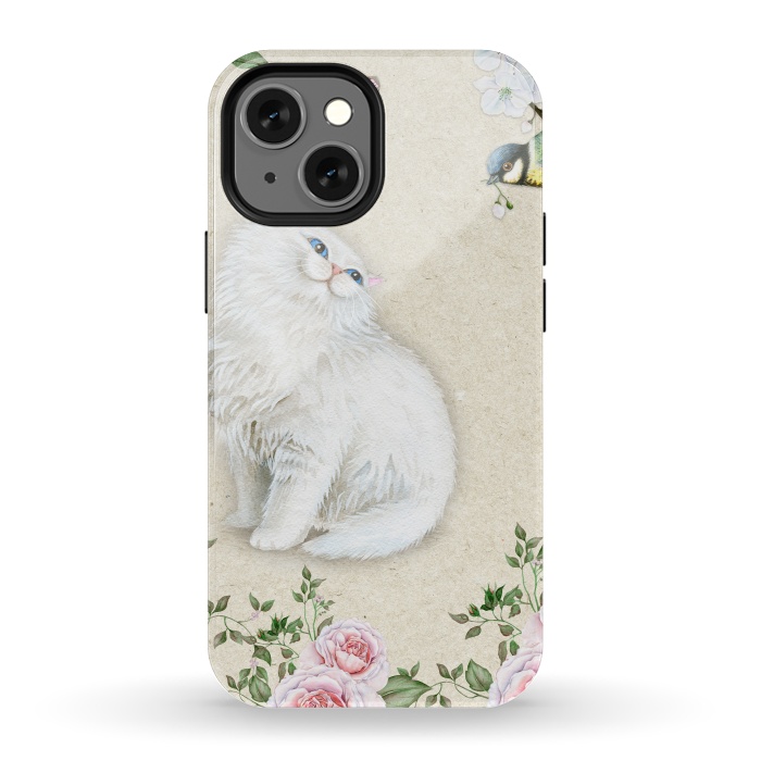 iPhone 13 mini StrongFit Kitty Welcomes Bird by Creativeaxle