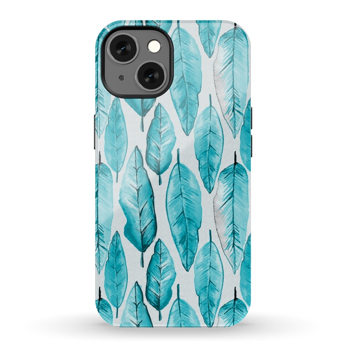 iPhone 13 StrongFit Turquoise Watercolor Feathers by Andrea Haase