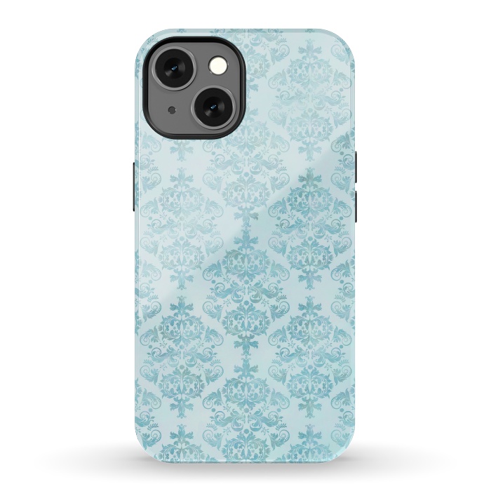 iPhone 13 StrongFit Teal Watercolor Damask Pattern by Andrea Haase