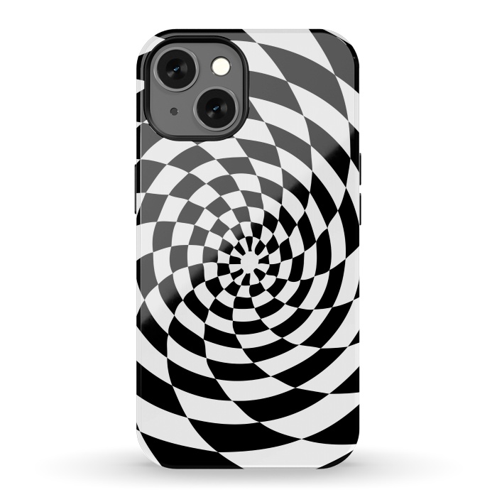 iPhone 13 StrongFit Checker Spiral Black And White by Andrea Haase