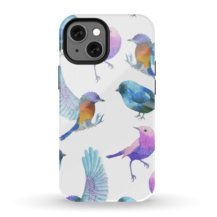 iPhone 13 mini StrongFit Colorful Watercolors Birds Pattern by Dushan Medich