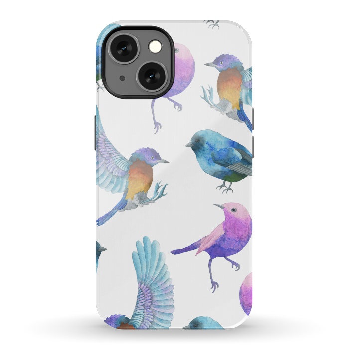 iPhone 13 StrongFit Colorful Watercolors Birds Pattern by Dushan Medich