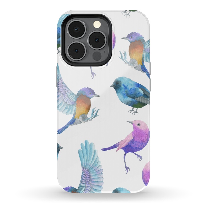 iPhone 13 pro StrongFit Colorful Watercolors Birds Pattern by Dushan Medich