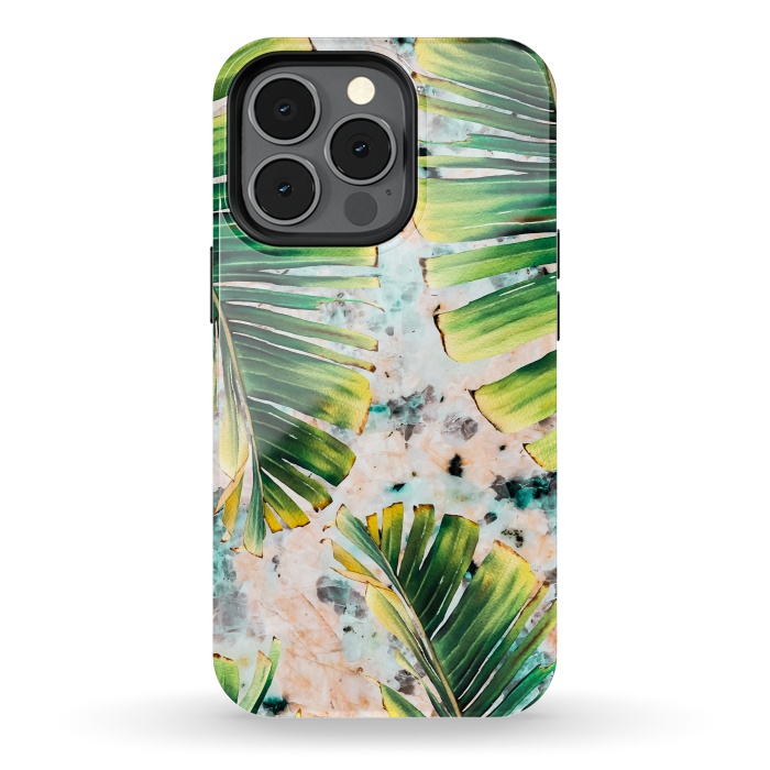iPhone 13 pro StrongFit Palm leaf on marble 01 by Mmartabc