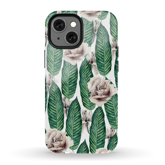 iPhone 13 mini StrongFit Tropical leaves and white roses by Mmartabc