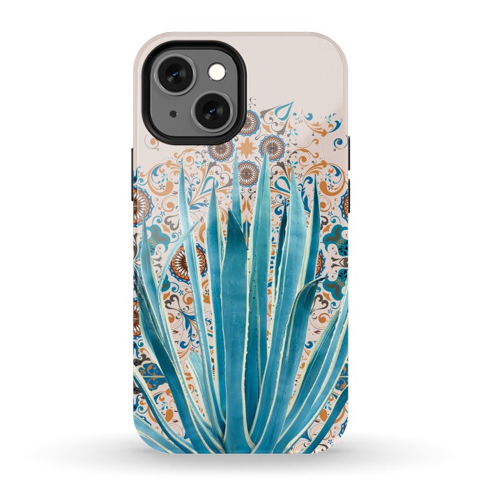 iPhone 13 mini StrongFit Cactus and Moroccan tiles  by Mmartabc