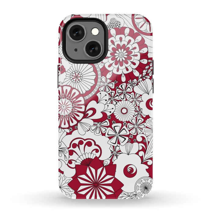 iPhone 13 mini StrongFit 70s Flowers - Red and White by Paula Ohreen