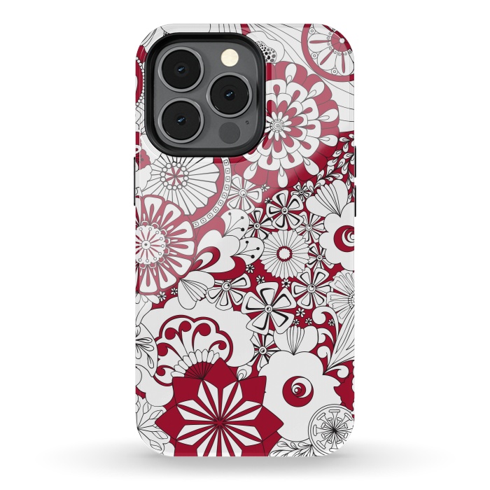 iPhone 13 pro StrongFit 70s Flowers - Red and White by Paula Ohreen
