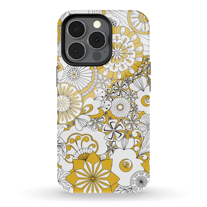 iPhone 13 pro StrongFit 70s Flowers - Yellow and White by Paula Ohreen