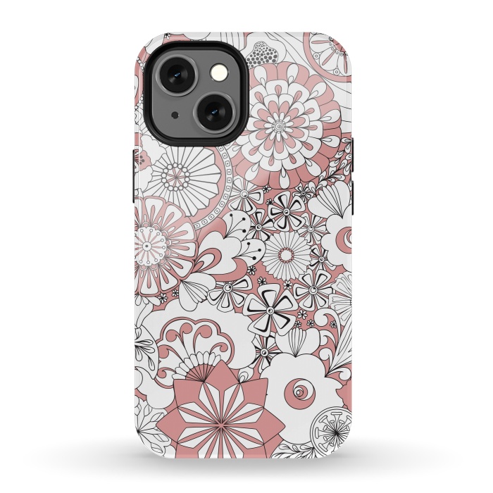 iPhone 13 mini StrongFit 70s Flowers - Pink and White by Paula Ohreen