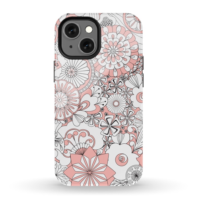iPhone 13 mini StrongFit 70s Flowers - Baby Pink and White by Paula Ohreen